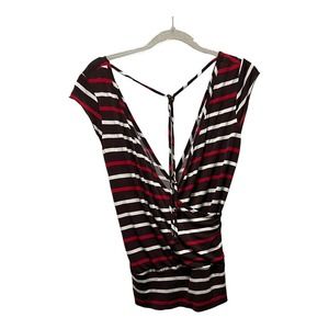 Speechless Striped V-Neck Cap Sleeves Top with Tie Top Size M